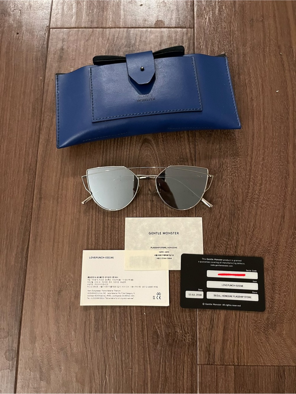 GENTLE MONSTER Silver Cat-Eye Aviator Sunglasses with Case Korean Chic